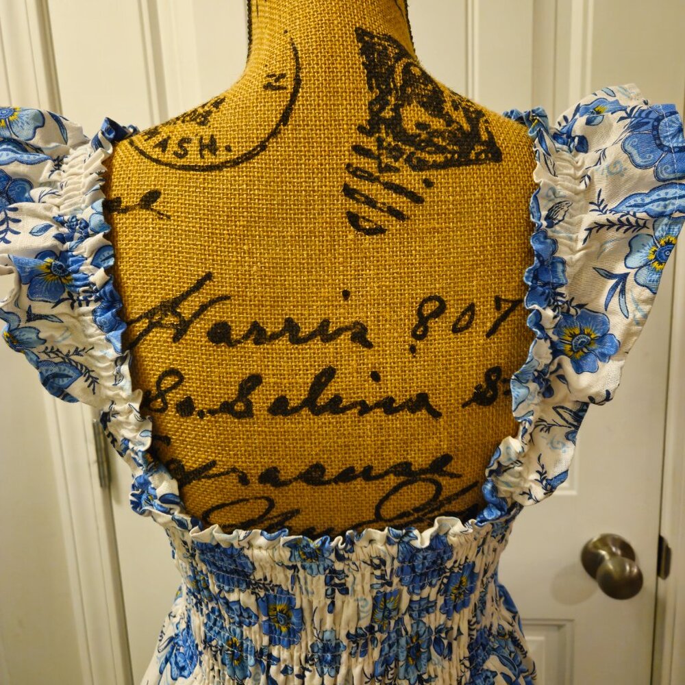 *SOLD*Haute Hippie Midi Blue Floral Dress Size 4 - Picture 9 of 13